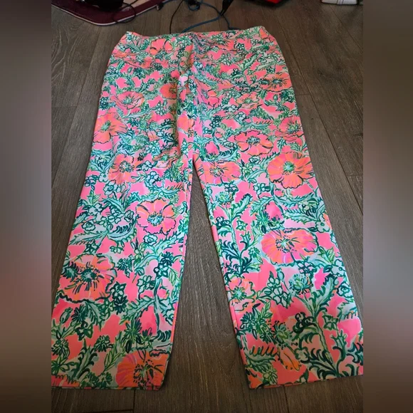 Lilly Pulitzer Luxletic Corso Crop Pants "Soleil Pink Perfect Poppy Golf Size 14 - Picture 1 of 3